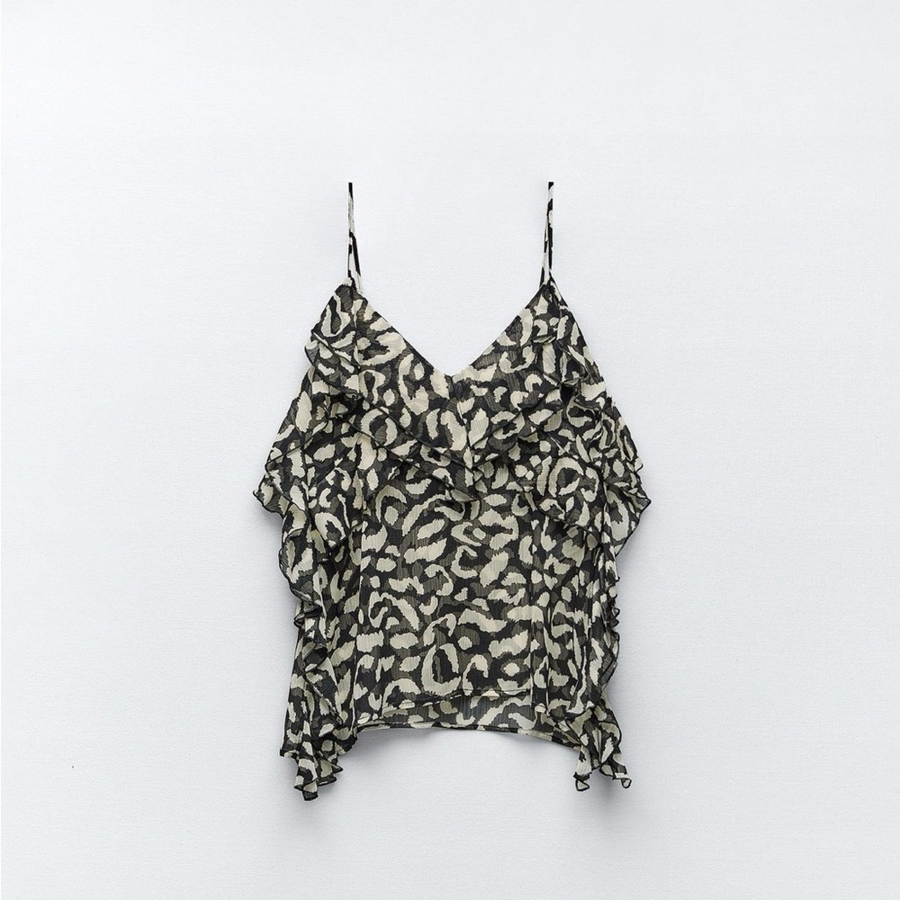 Zara Ruffled Animal Print Top  XS NWT